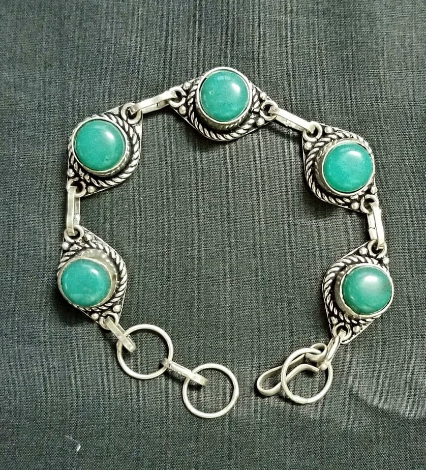 Silver Metal and Stone Bracelet